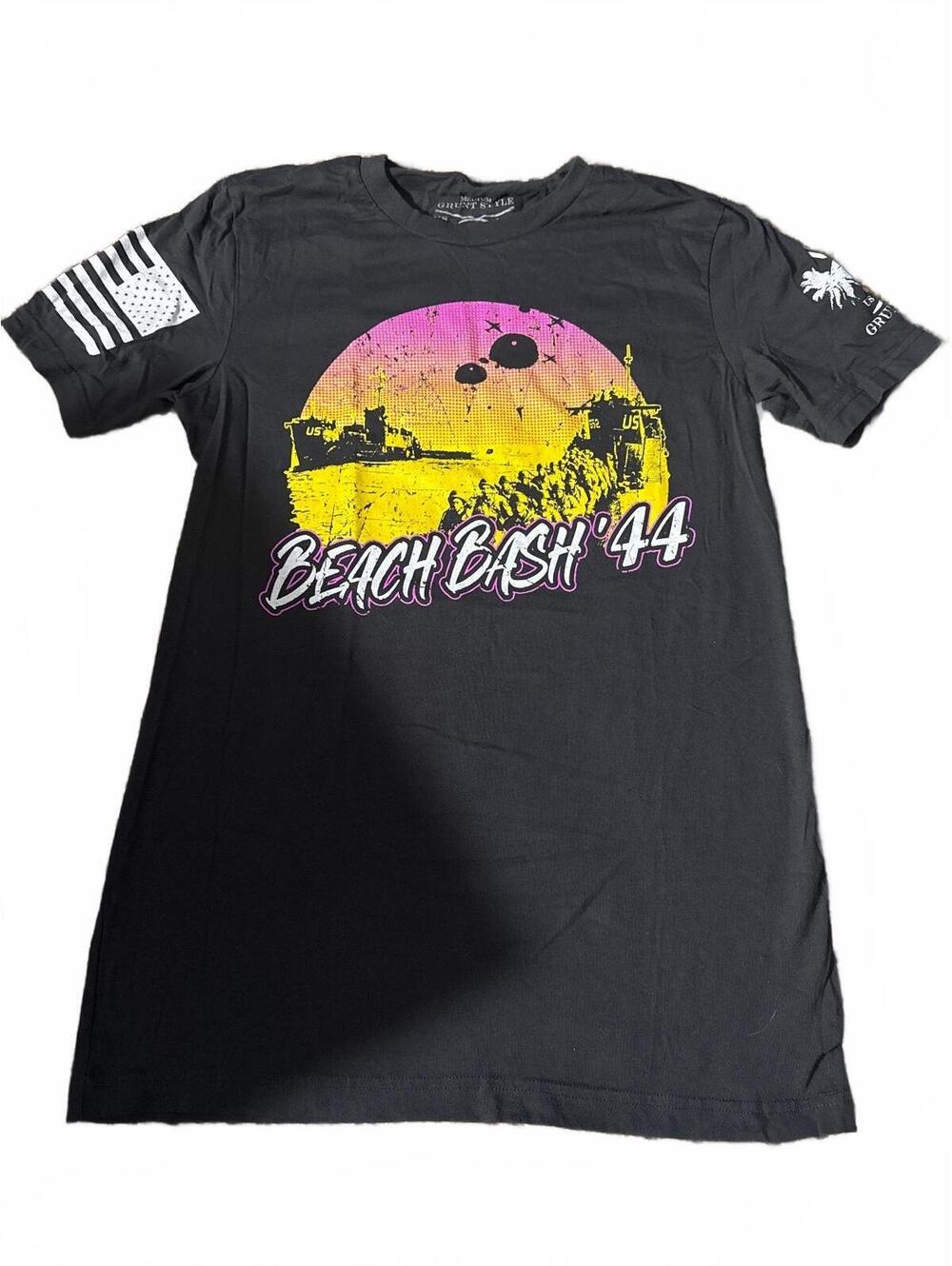 Grunt Style Beach Bash '44 Medium Black T-Shirt 100% Cotton Military Graphic